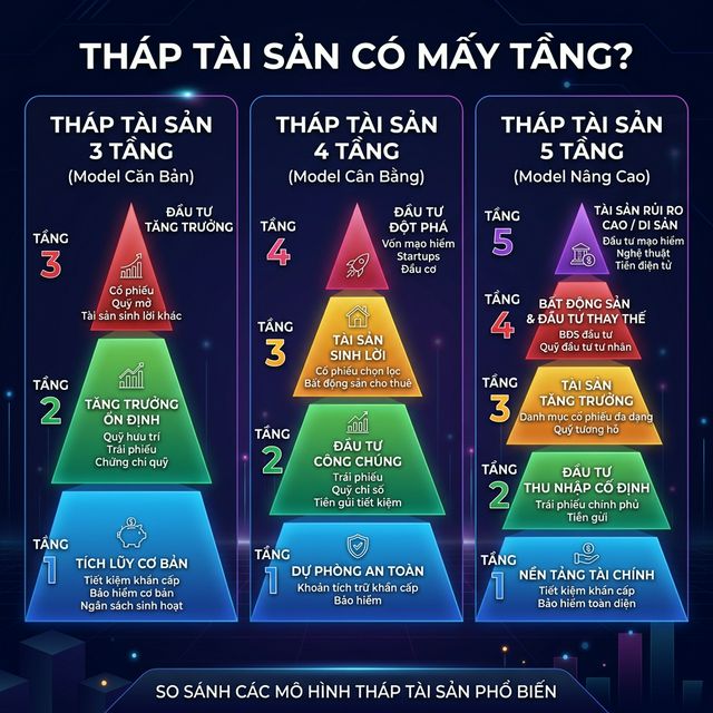 So sánh mô hình tháp tài sản 3, 4 và 5 tầng