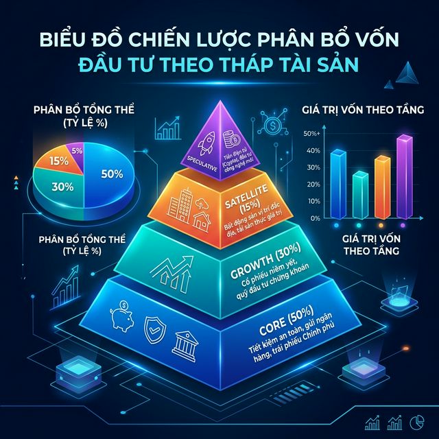 Tháp tài sản đầu tư 4 tầng phân bổ rủi ro lợi nhuận